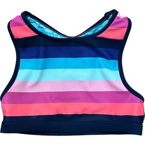 EDDIE BAUER Girls Swim Racerback Bikini Top  SZ Small 7/8 Multicolor Stripe LOGO